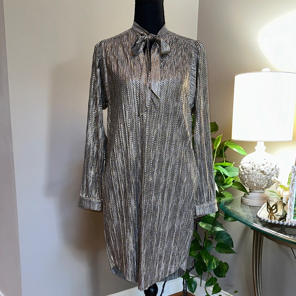 Sabina Musayev Metallic Long Sleeve Dress